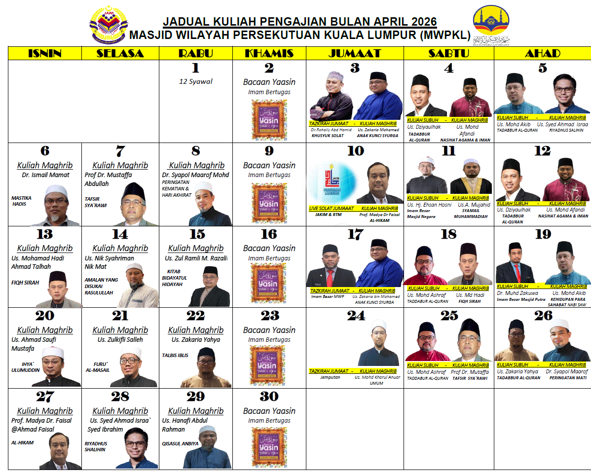 jadual kuliah maghrib april 2026